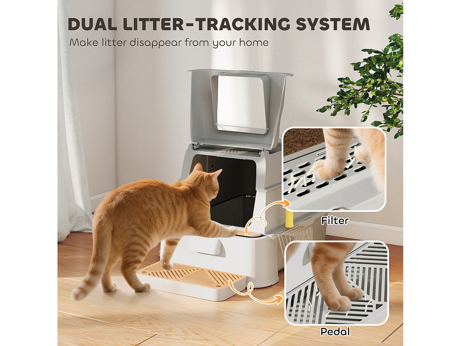 Lettiera per gatti chiusa da 80l con vassoio estraibile grigio chiaro