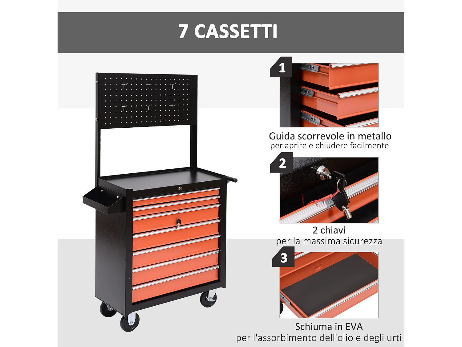 Carrello porta attrezzi da officina con ruote in acciaio