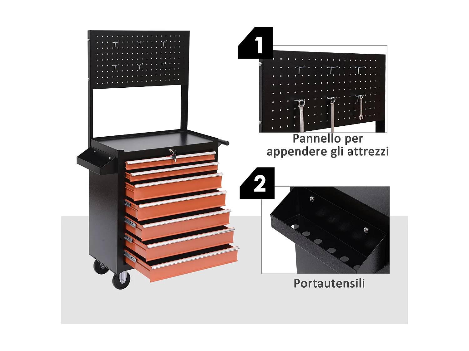 Carrello porta attrezzi da officina con ruote in acciaio