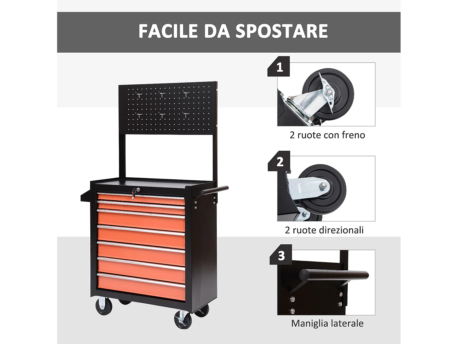 Carrello porta attrezzi da officina con ruote in acciaio