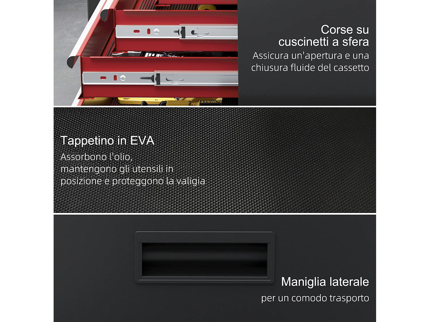 Carrello portautensili con cassetta rimovibile e armadietto con chiavi