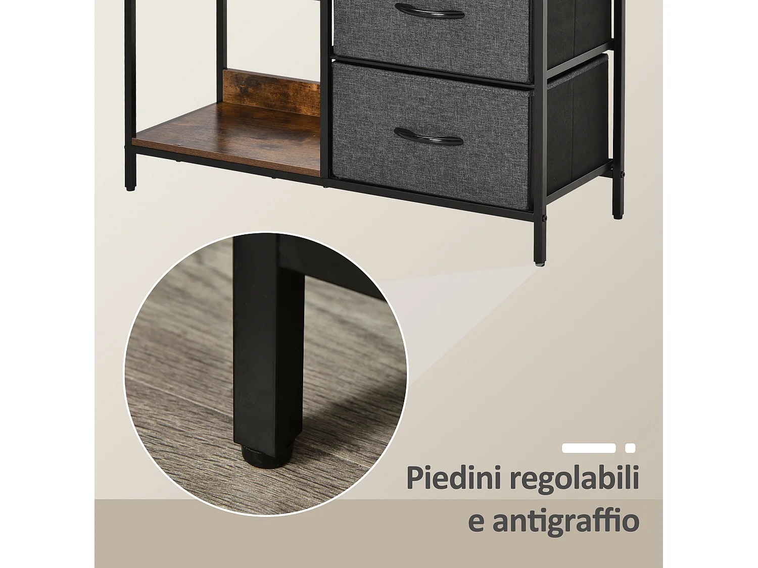 Mobile cassettiera multiuso 3 cassetti in tessuto 80x29x71cm