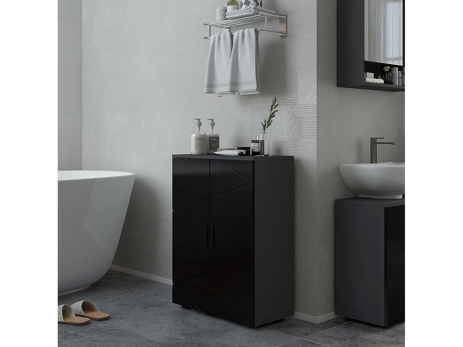 Mobiletto bagno 2 ante con 3 ripiani 60x30x82cm in legno nero
