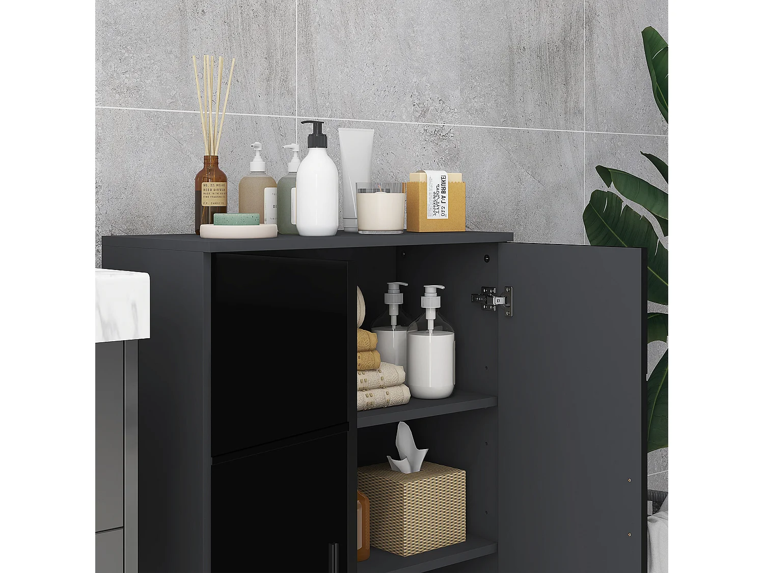 Mobiletto bagno 2 ante con 3 ripiani 60x30x82cm in legno nero