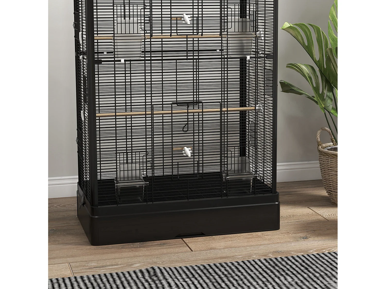 Gabbia per uccelli vassoio estraibile acciaio nero