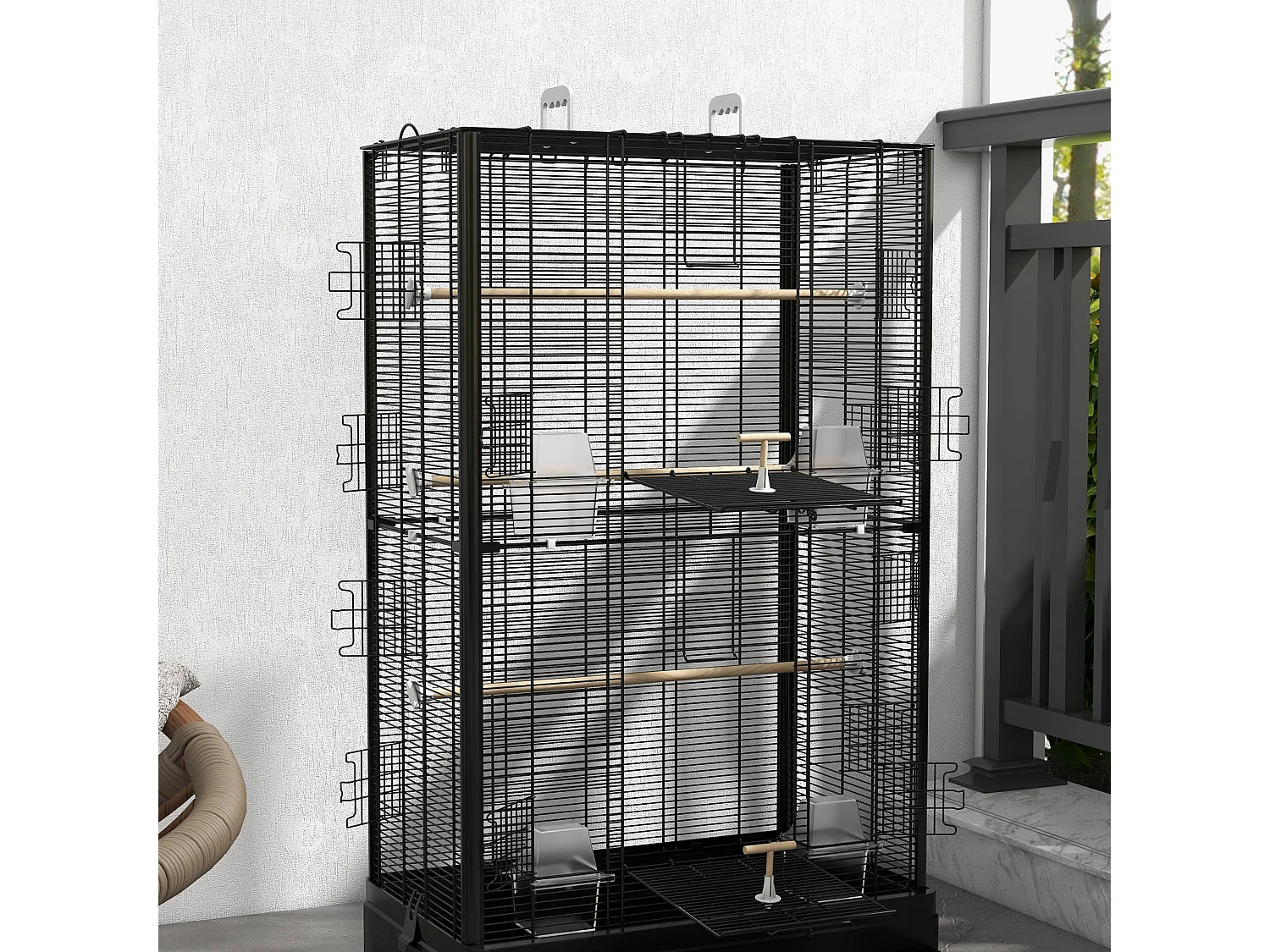 Gabbia per uccelli vassoio estraibile acciaio nero