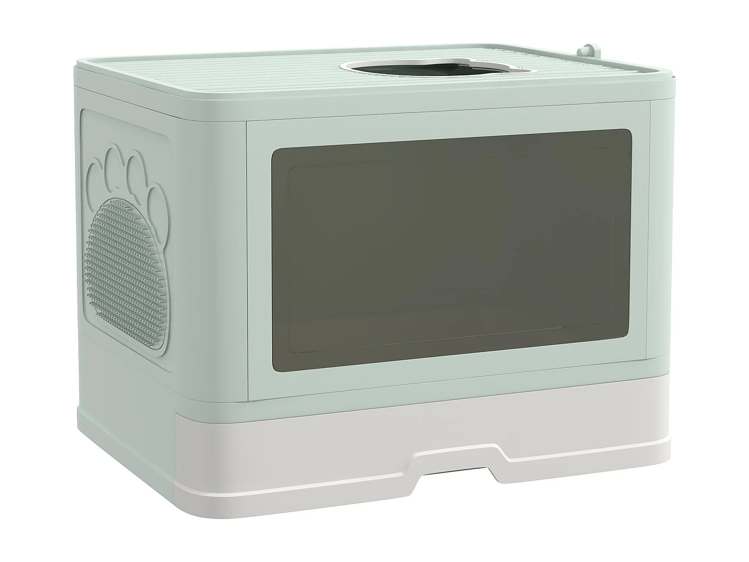 Lettiera per gatti chiusa con doppia entrata cassetto e paletta verde