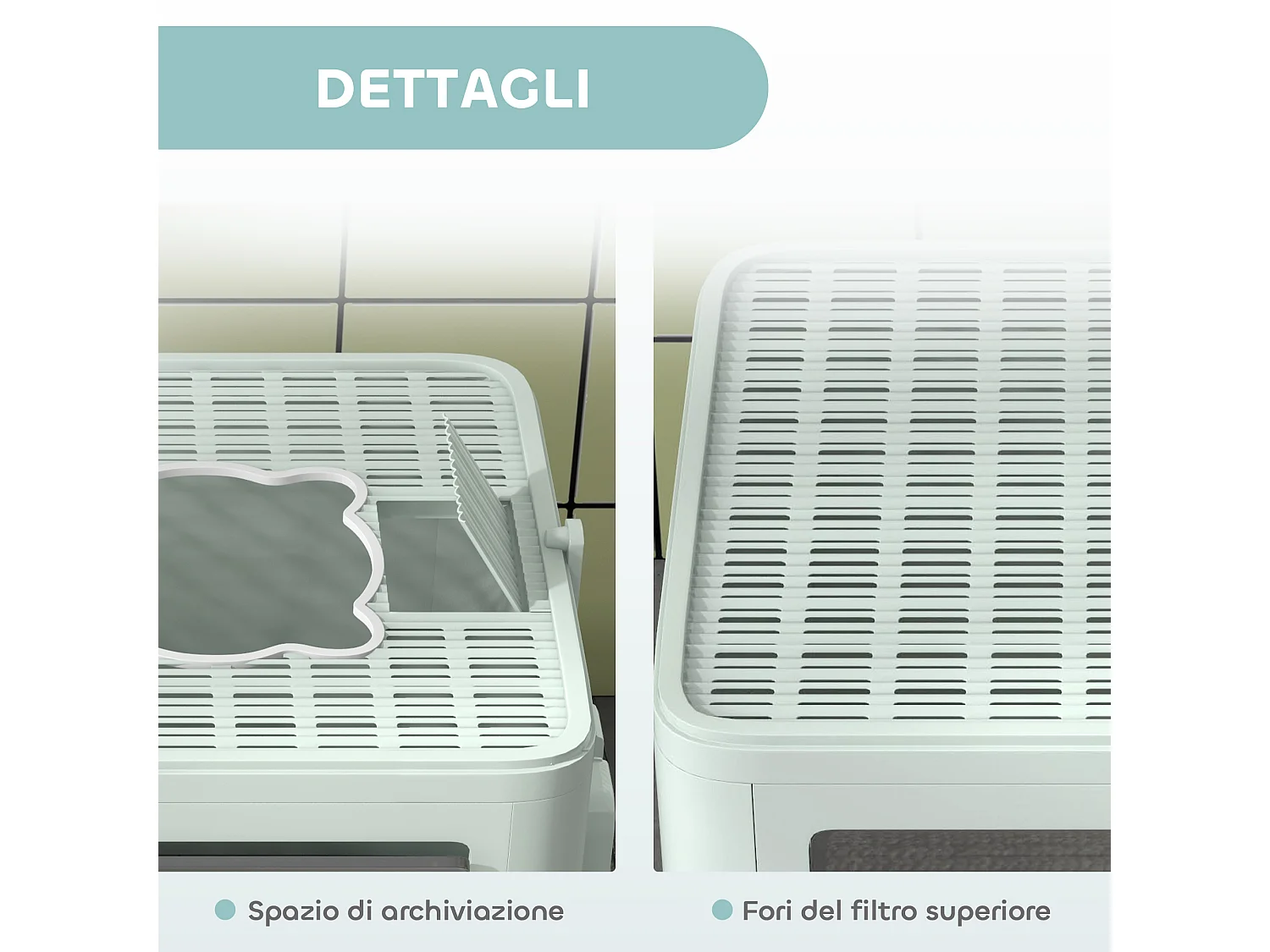 Lettiera per gatti chiusa con doppia entrata cassetto e paletta verde