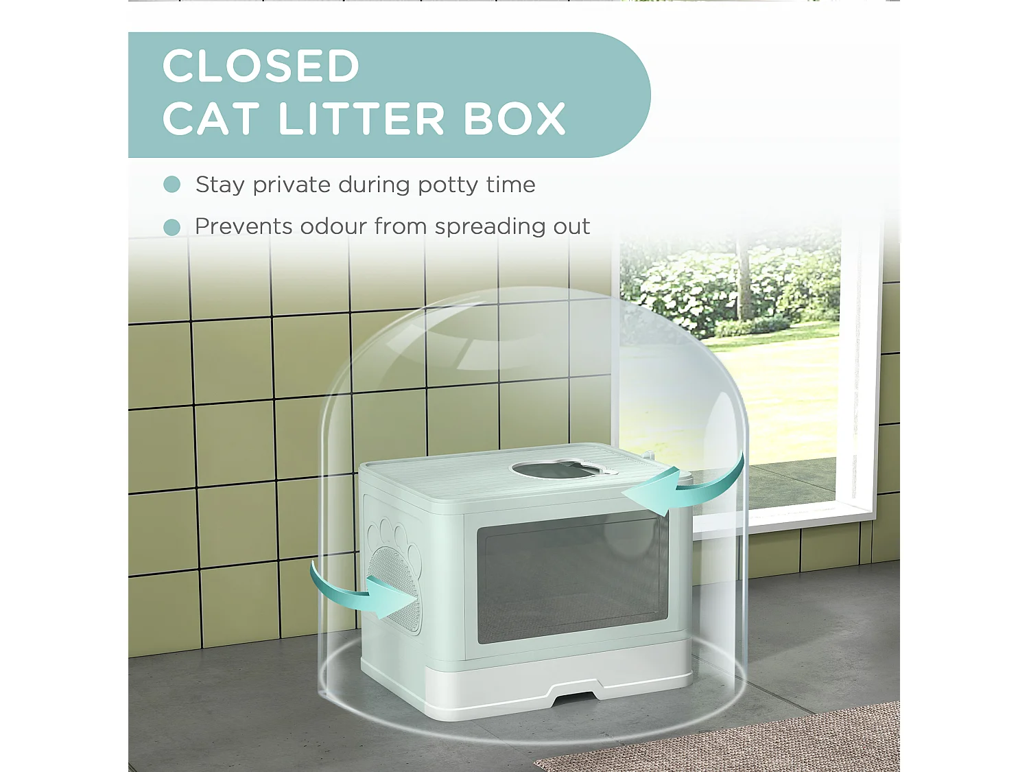 Lettiera per gatti chiusa con doppia entrata cassetto e paletta verde