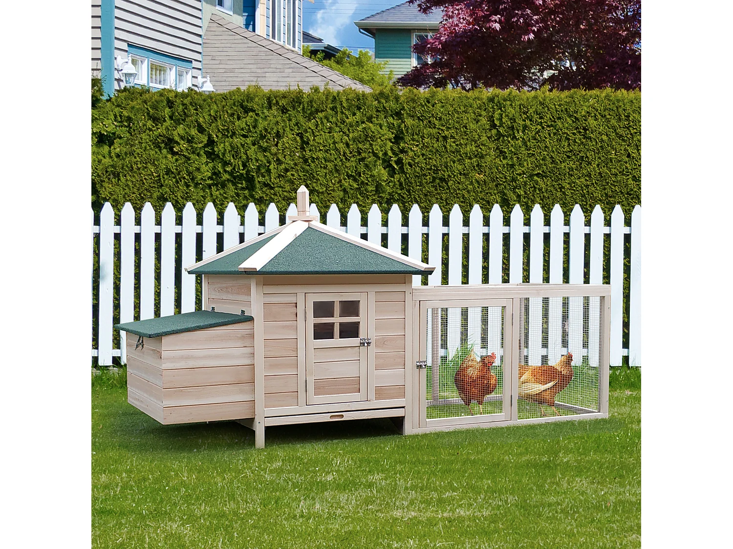 PawHut Pollaio da Giardino in Legno 196x76x97cm Color Legno