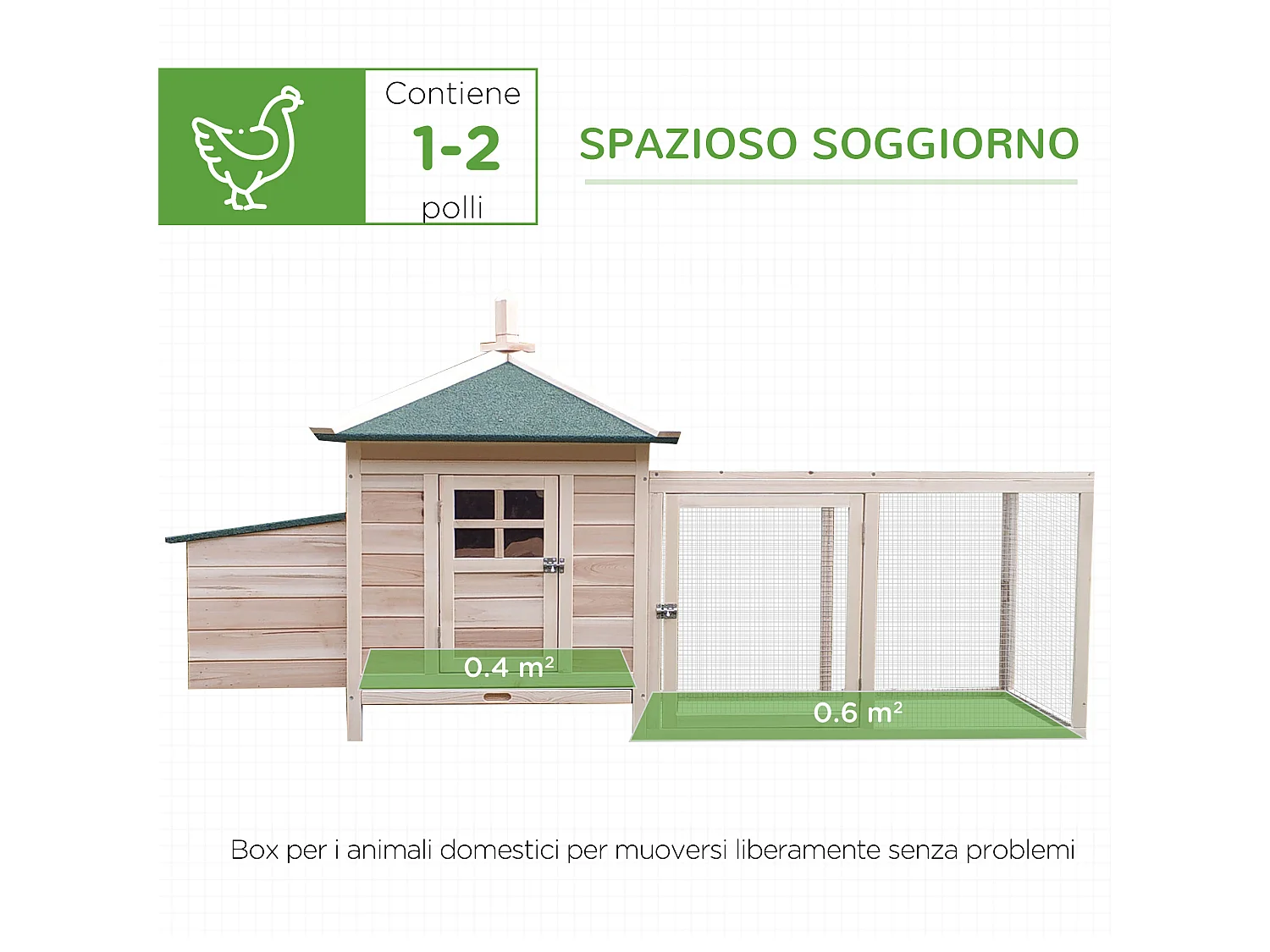PawHut Pollaio da Giardino in Legno 196x76x97cm Color Legno