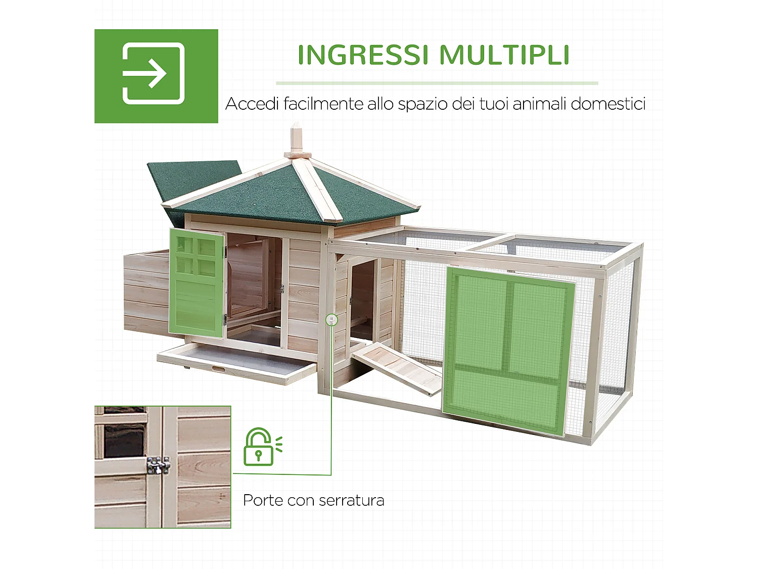 PawHut Pollaio da Giardino in Legno 196x76x97cm Color Legno