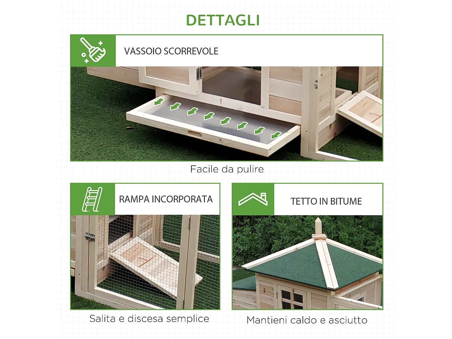 PawHut Pollaio da Giardino in Legno 196x76x97cm Color Legno