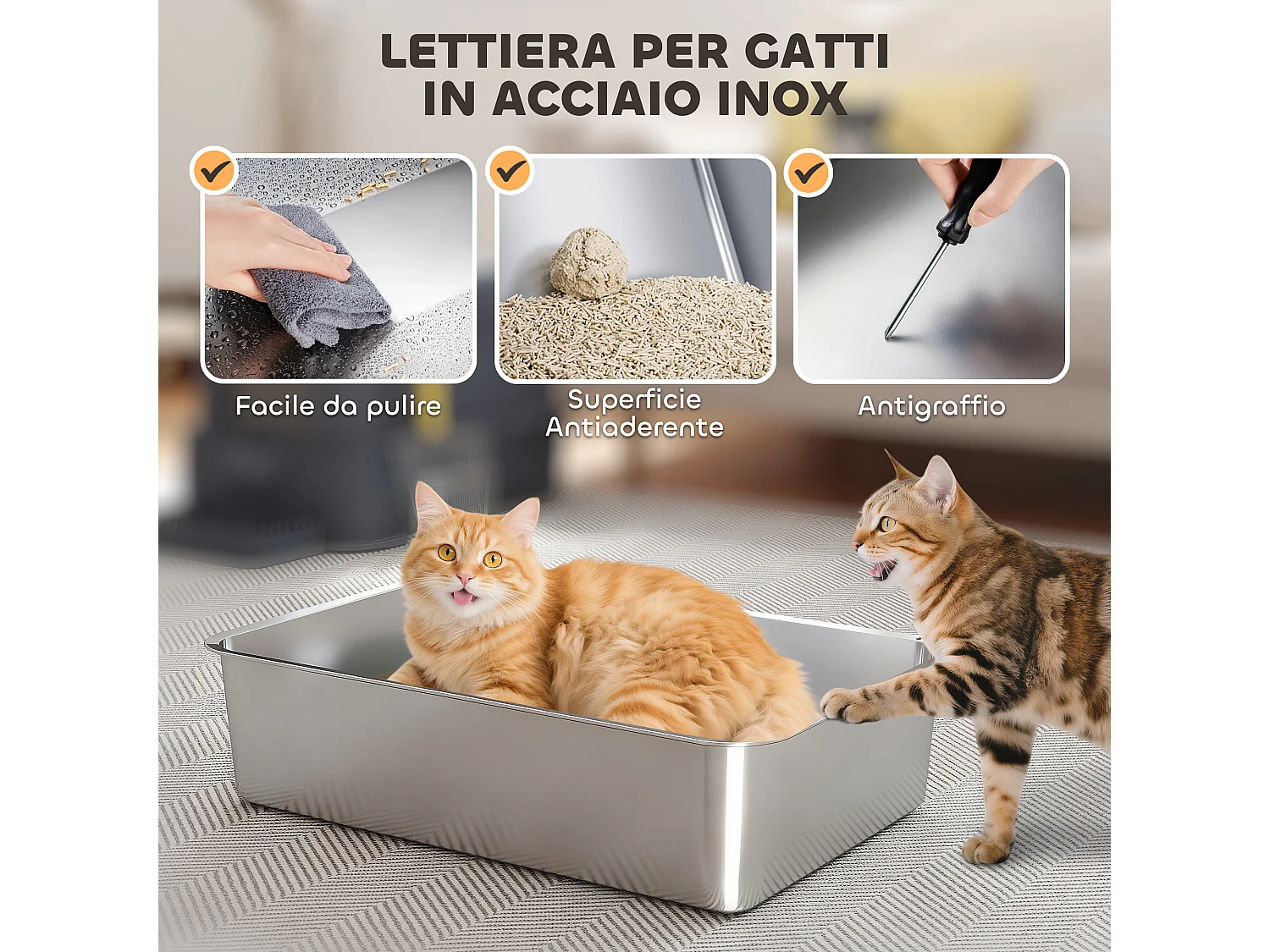 Lettiera per gatti chiusa da 80l con vassoio estraibile grigio scuro