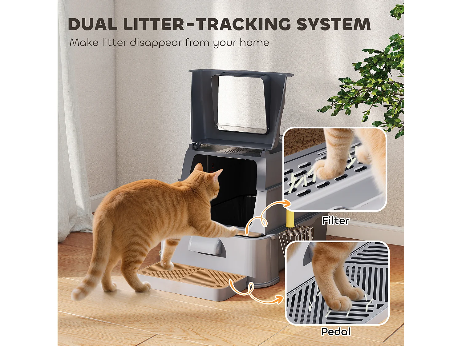 Lettiera per gatti chiusa da 80l con vassoio estraibile grigio scuro