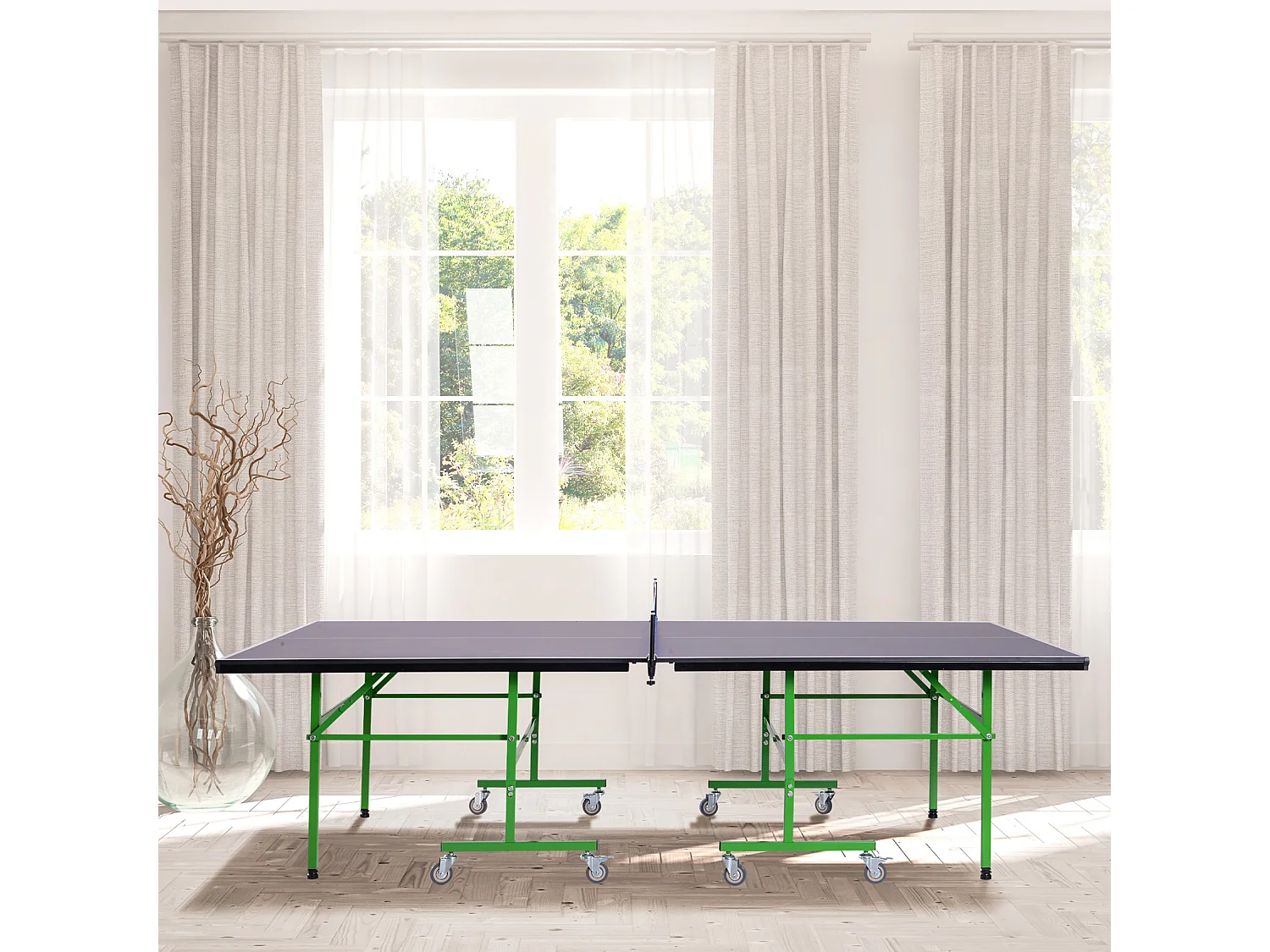 Tavolo da Ping Pong Pieghevole Interno con 8 Ruote