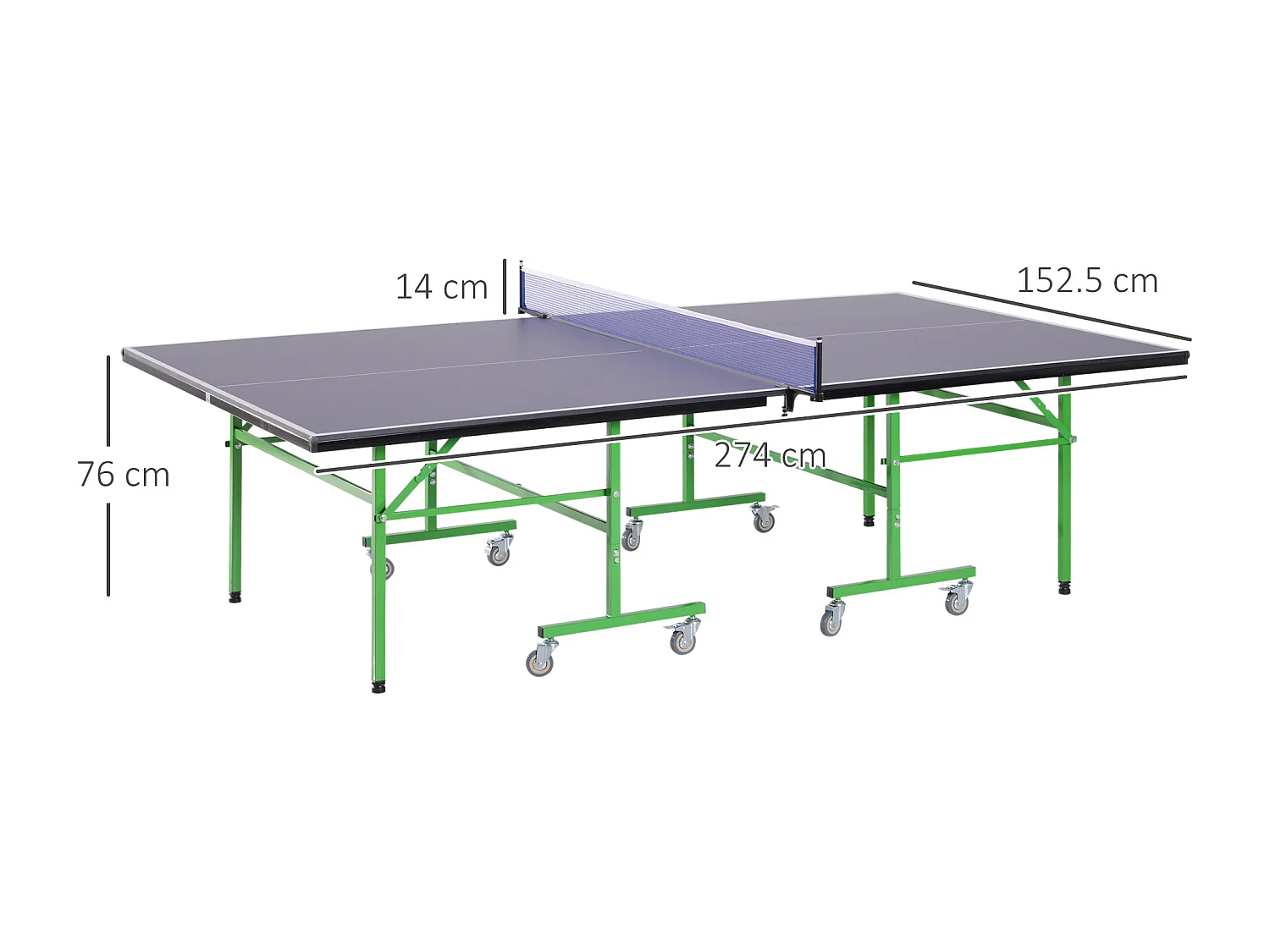Tavolo da Ping Pong Pieghevole Interno con 8 Ruote