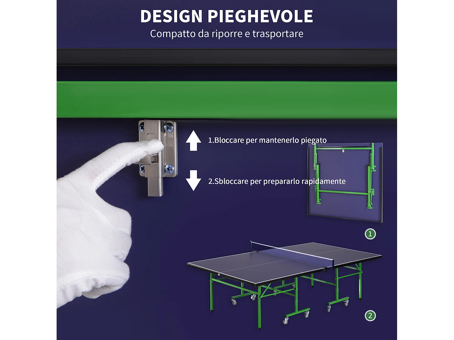 Tavolo da Ping Pong Pieghevole Interno con 8 Ruote