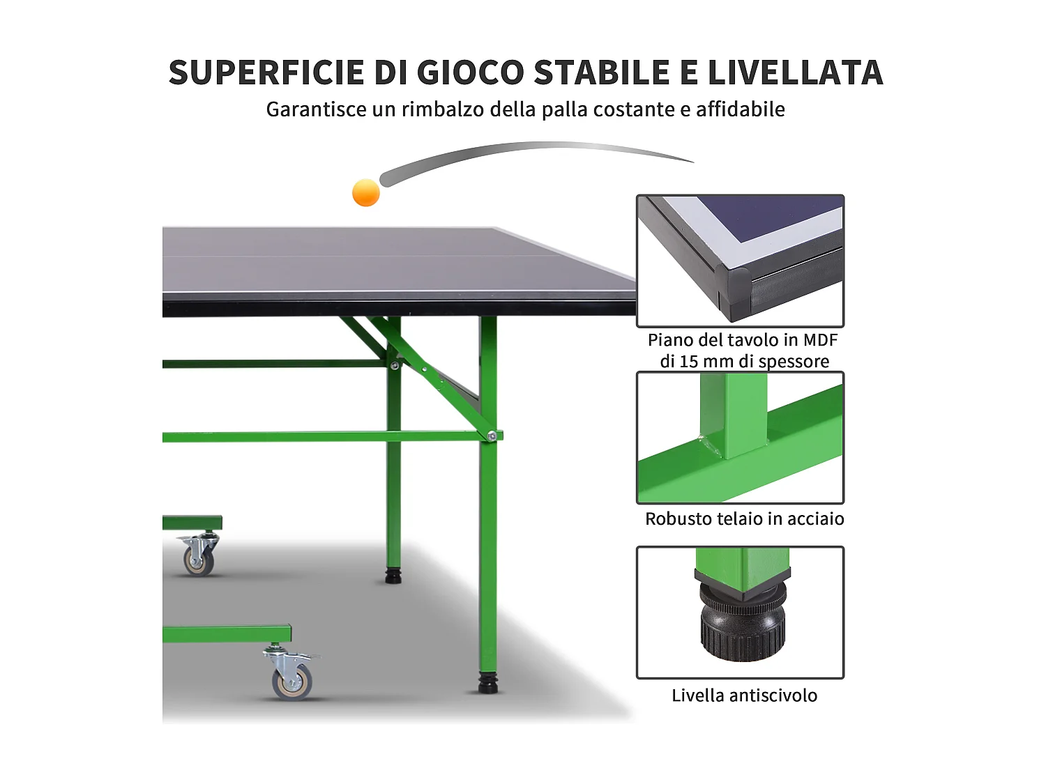 Tavolo da Ping Pong Pieghevole Interno con 8 Ruote