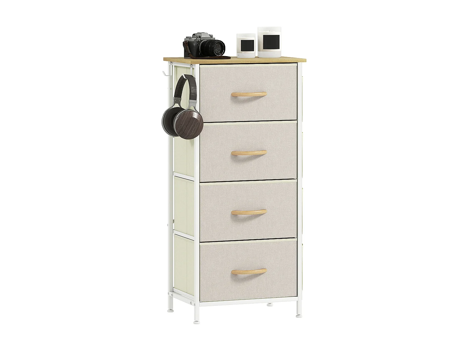 Cassettiera in tessuto con 4 cassetti pieghevoli 4 tasche portaoggetti e 2 ganci