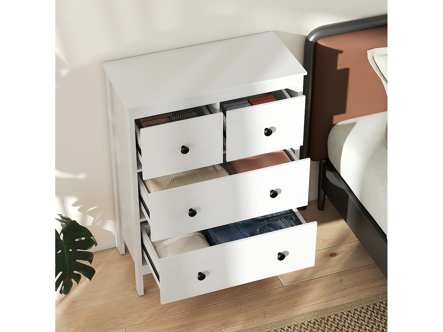 Cassettiera camera da letto 4 cassetti como camera da letto in legno con piedini antiscivolo