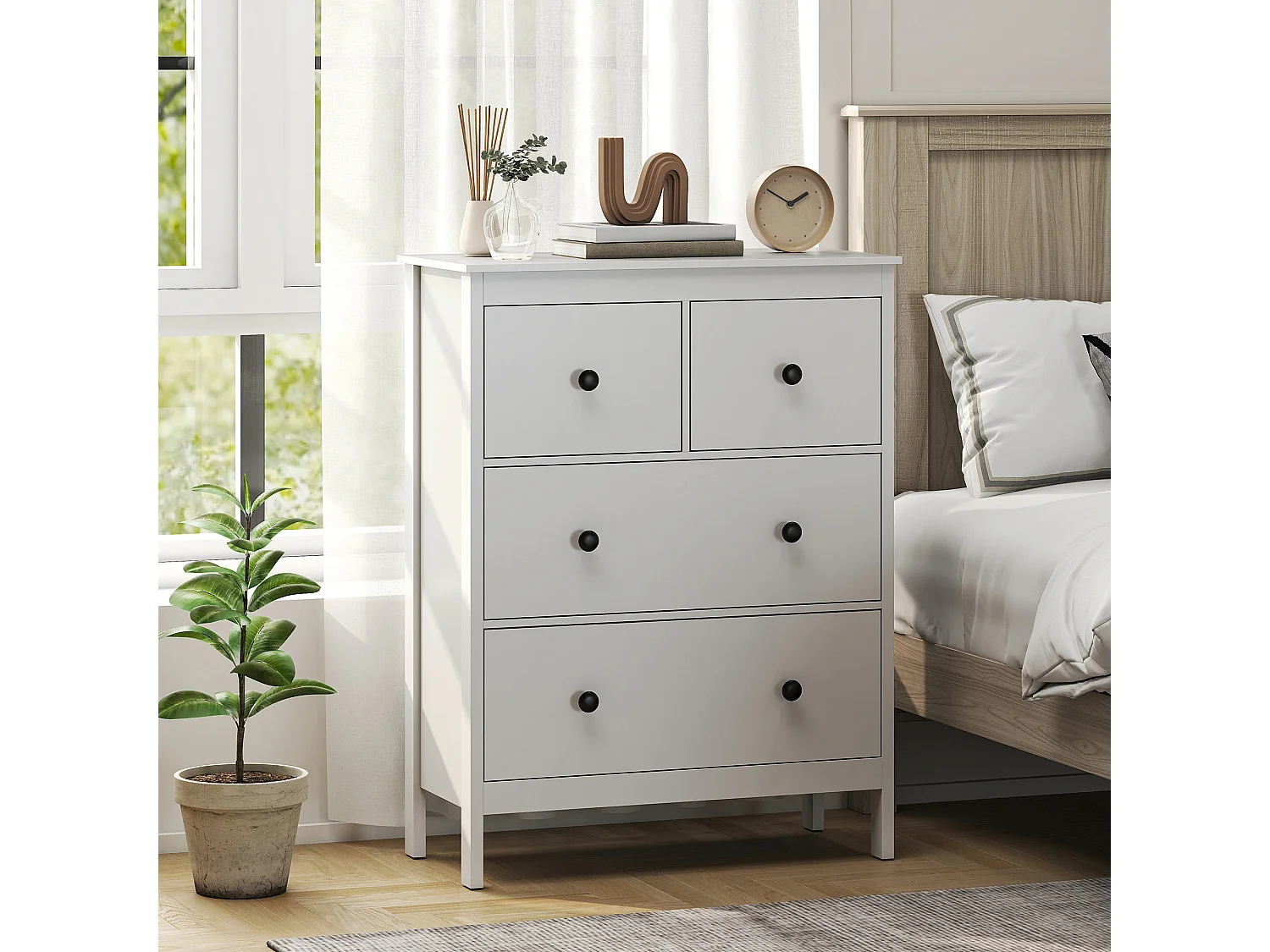 Cassettiera camera da letto 4 cassetti como camera da letto in legno con piedini antiscivolo