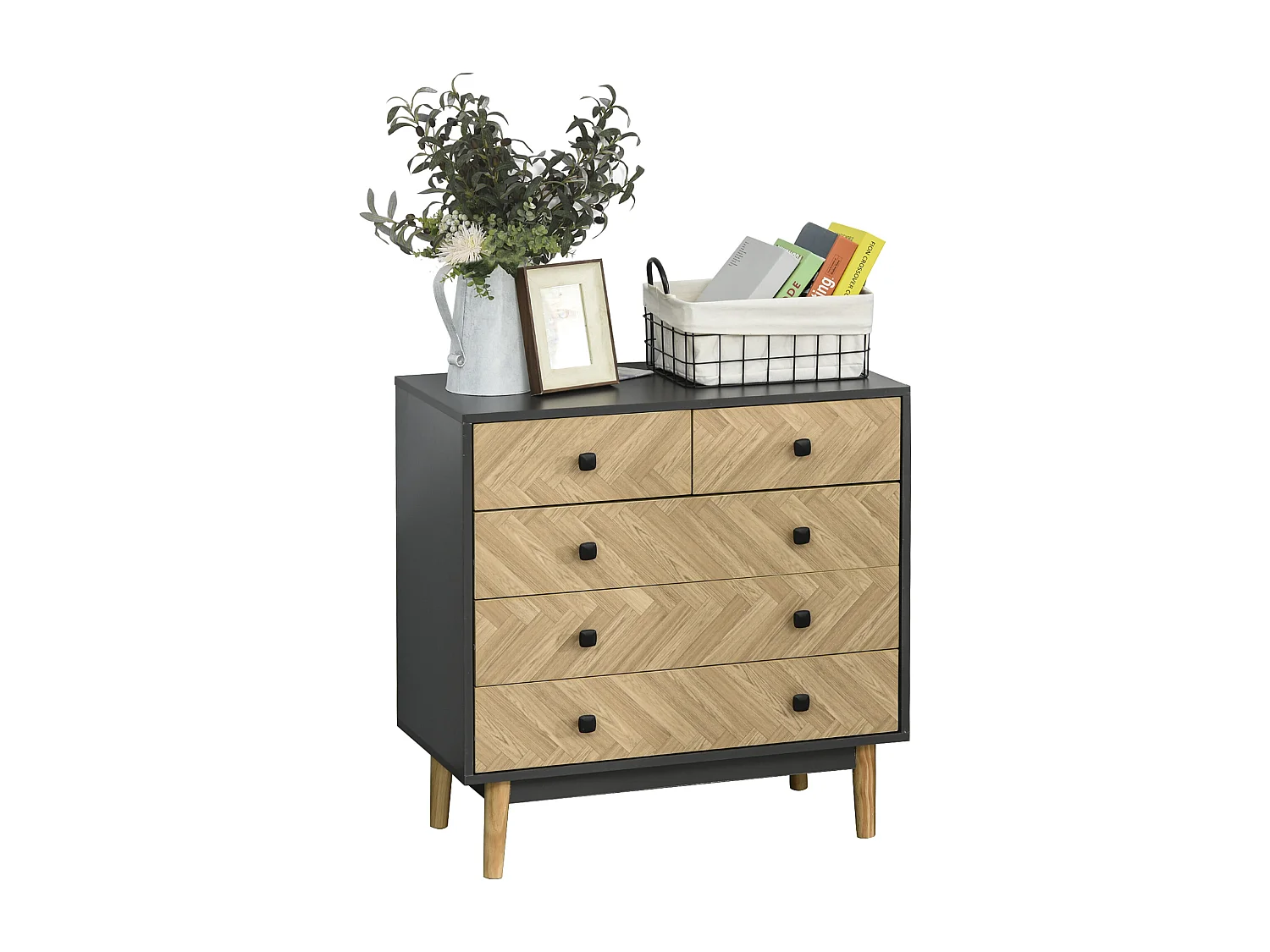 Cassettiera stile vintage industriale con cassetti in legno grigio