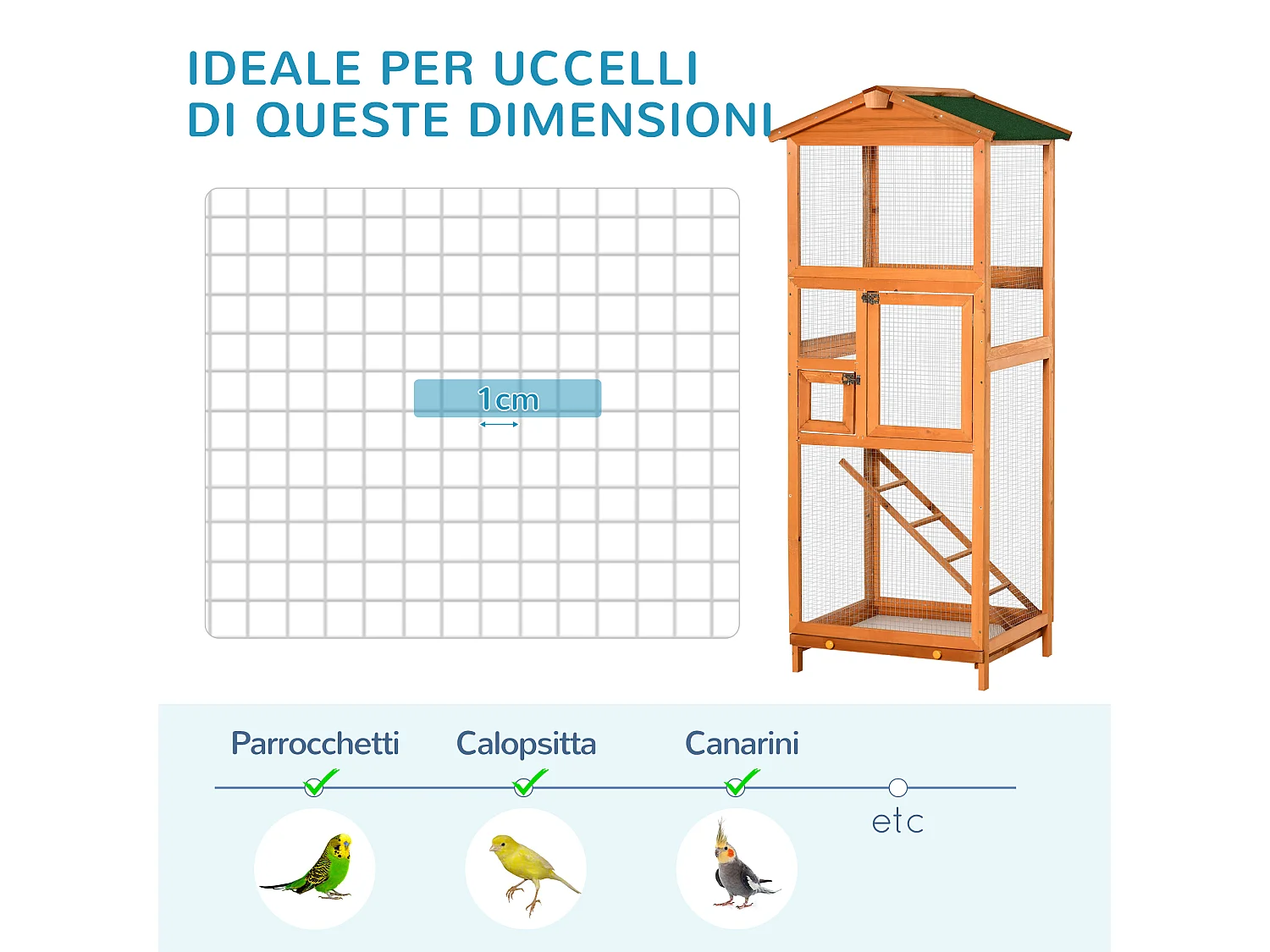 Gabbia per uccelli da esterno alta 165cm con 2 porte e vassoio
