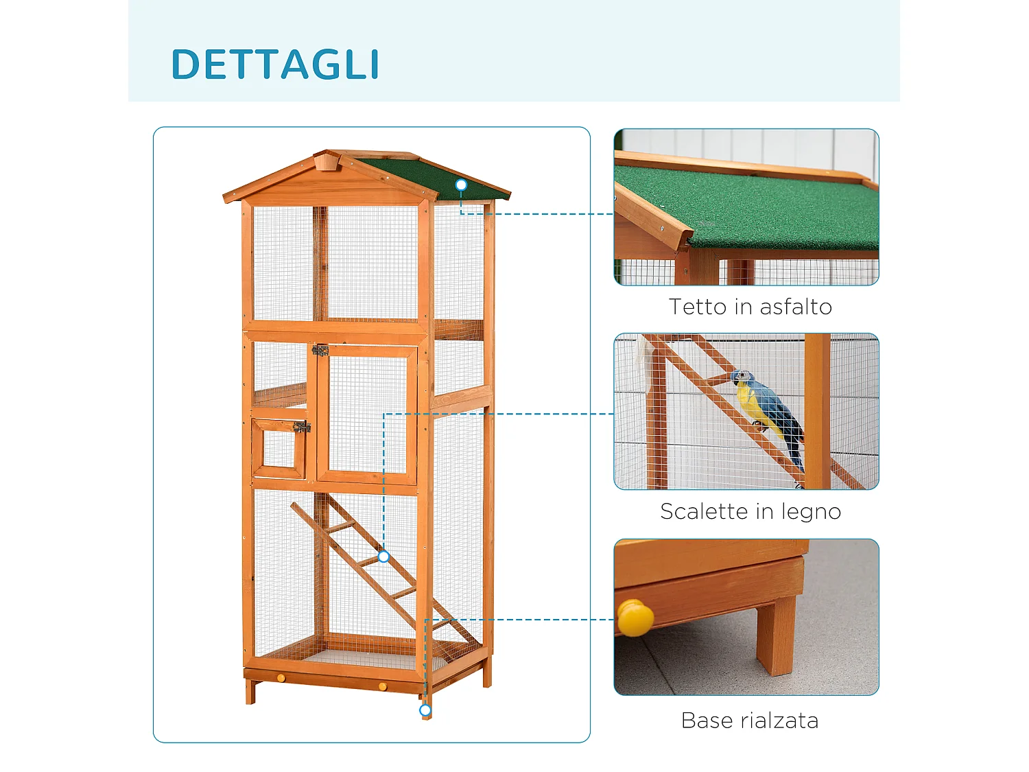 Gabbia per uccelli da esterno alta 165cm con 2 porte e vassoio