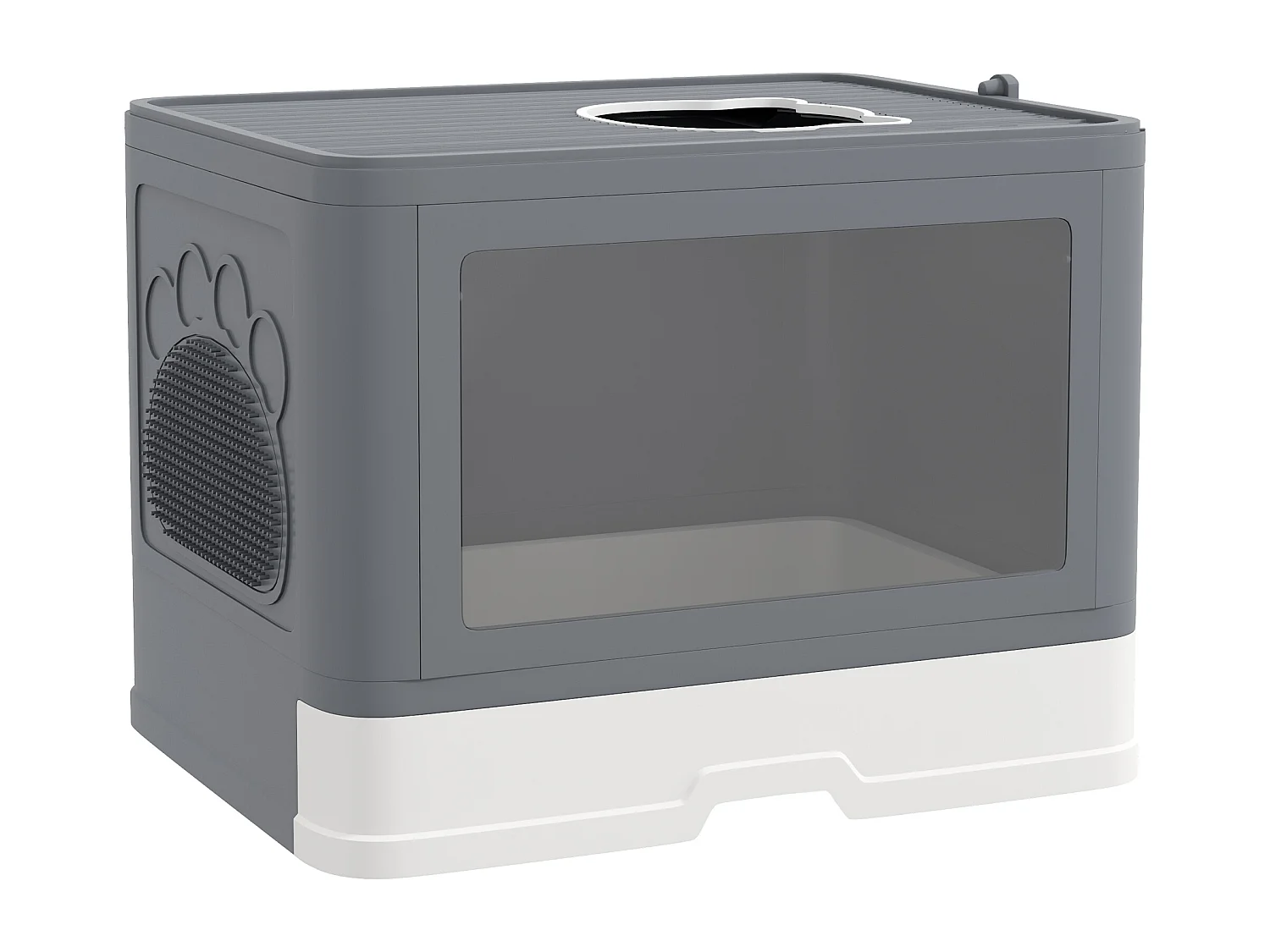 Lettiera per gatti chiusa con doppia entrata cassetto e paletta grigio