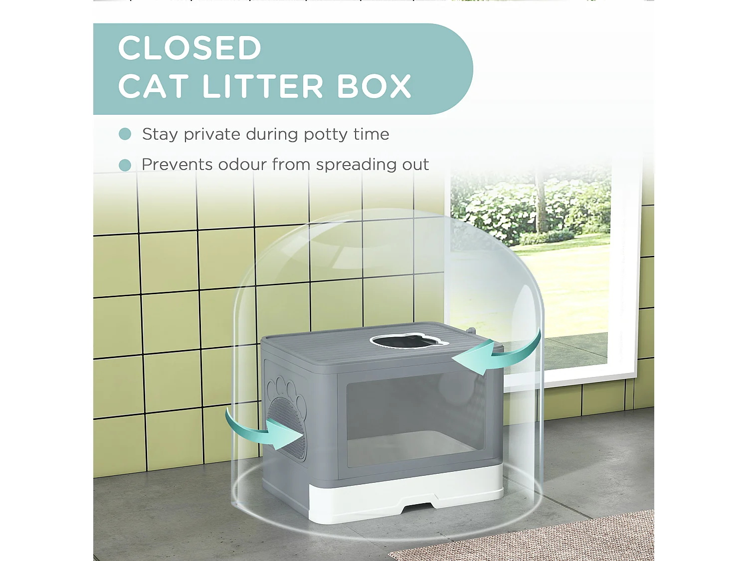 Lettiera per gatti chiusa con doppia entrata cassetto e paletta grigio