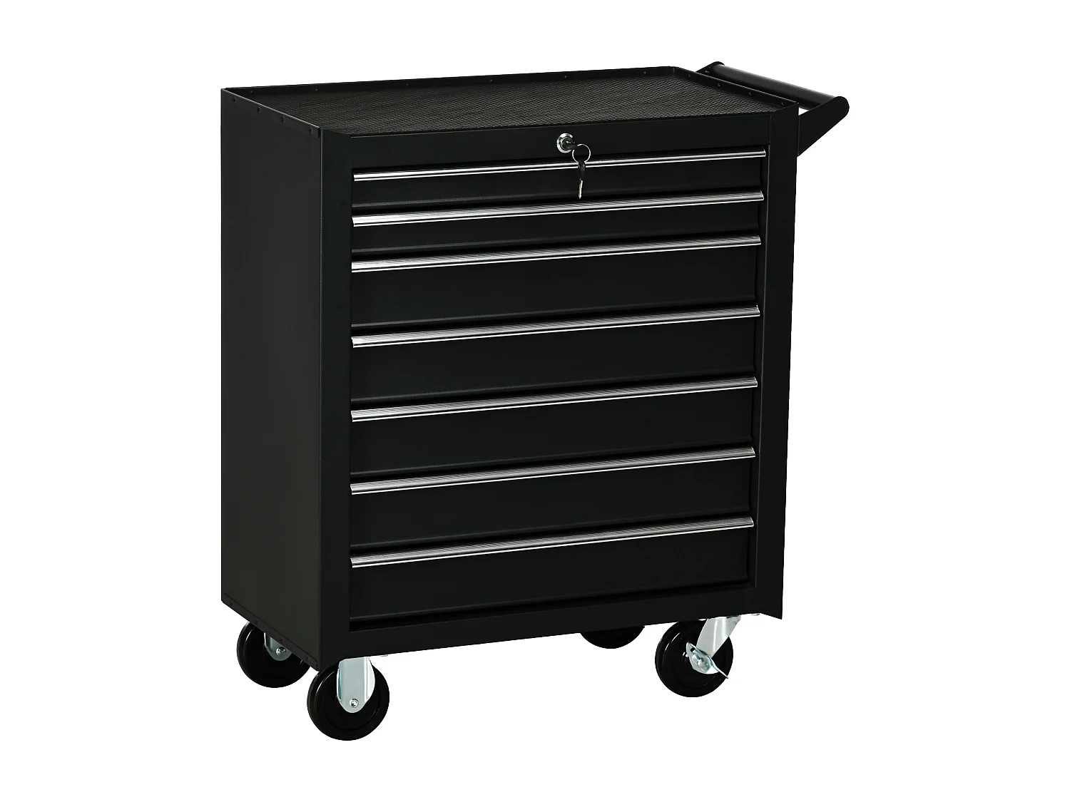 Carrello officina a 7 cassetti con serratura e chiavi in acciaio nero