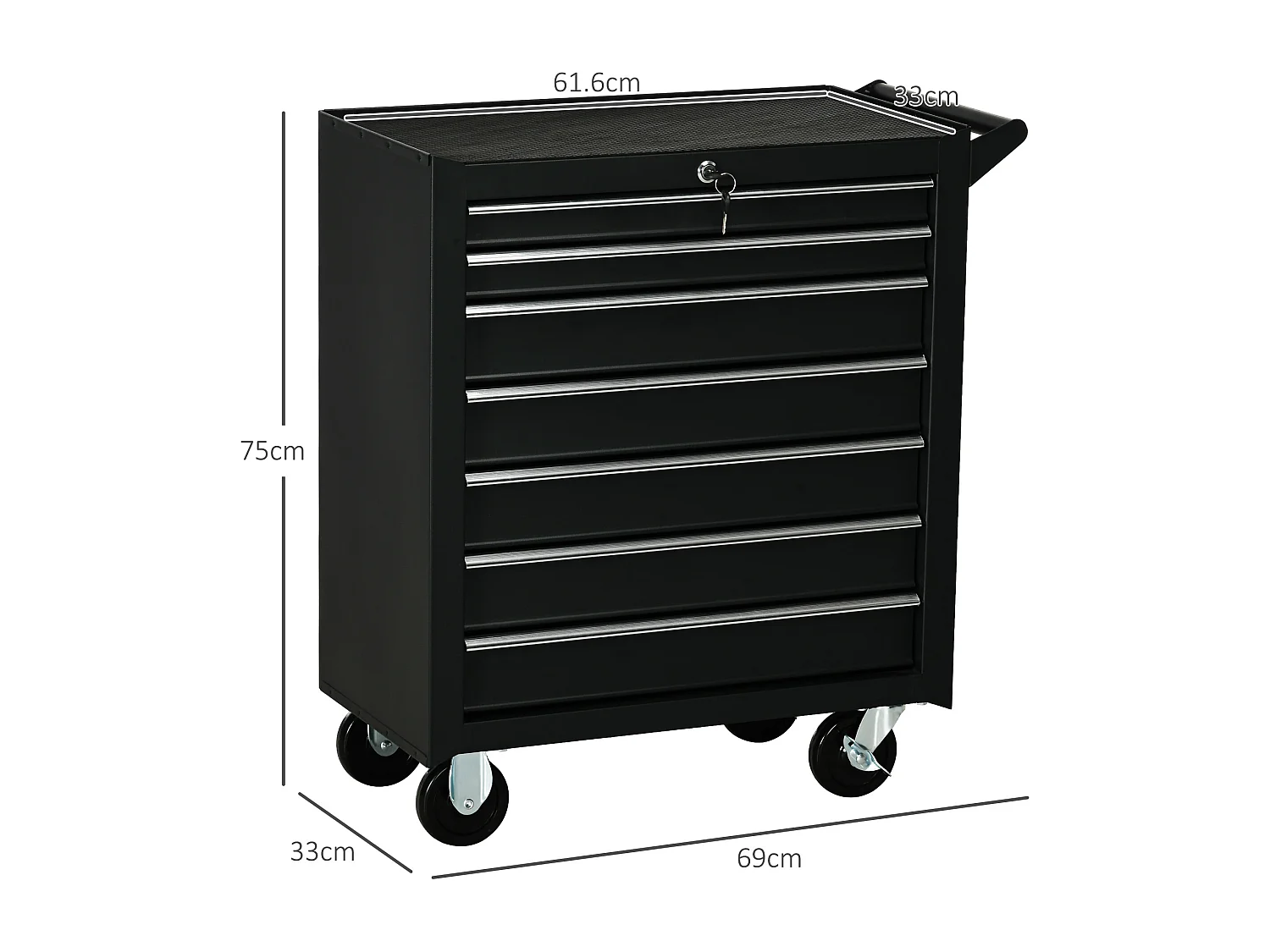 Carrello officina a 7 cassetti con serratura e chiavi in acciaio nero