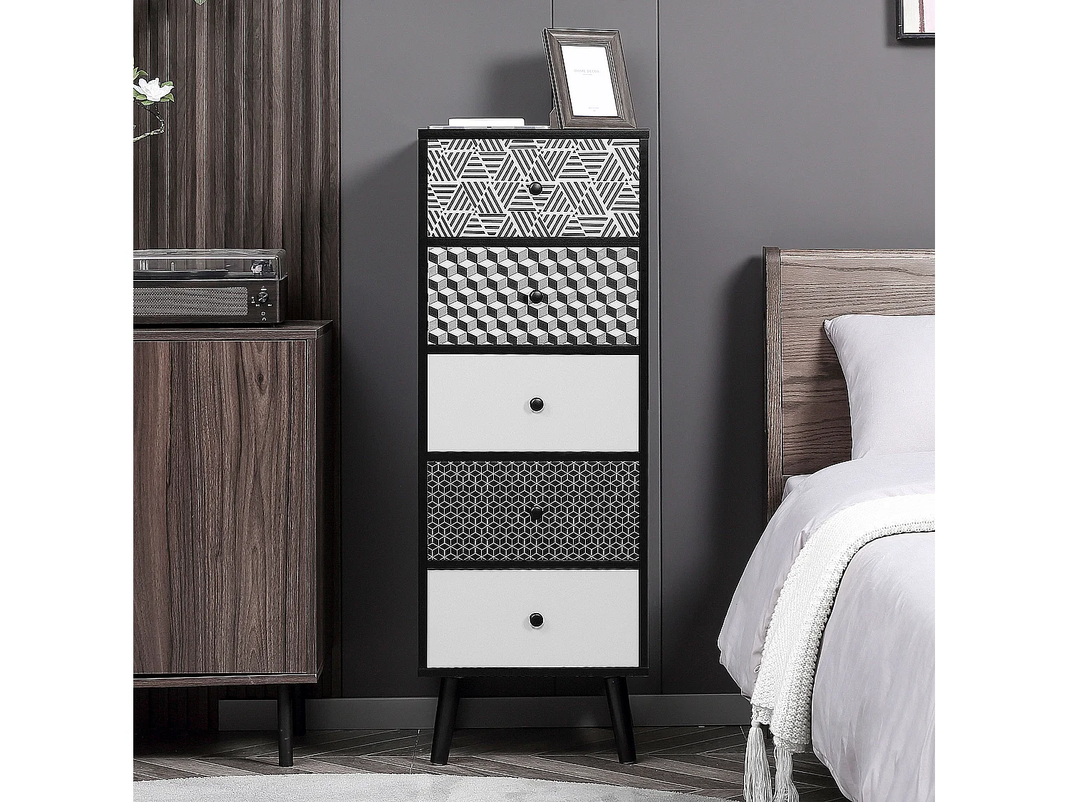 Mobile cassettiera 5 cassetti 39.5x39.5x110cm nero e grigio