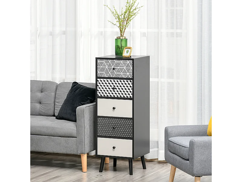 Mobile cassettiera 5 cassetti 39.5x39.5x110cm nero e grigio