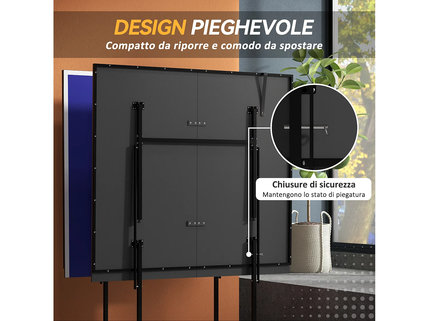 Tavolo da ping pong pieghevole con ruote racchette e rete blu