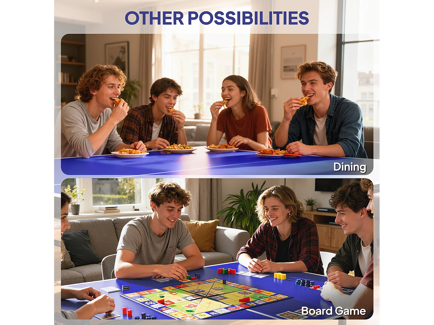 Tavolo da ping pong pieghevole con ruote racchette e rete blu