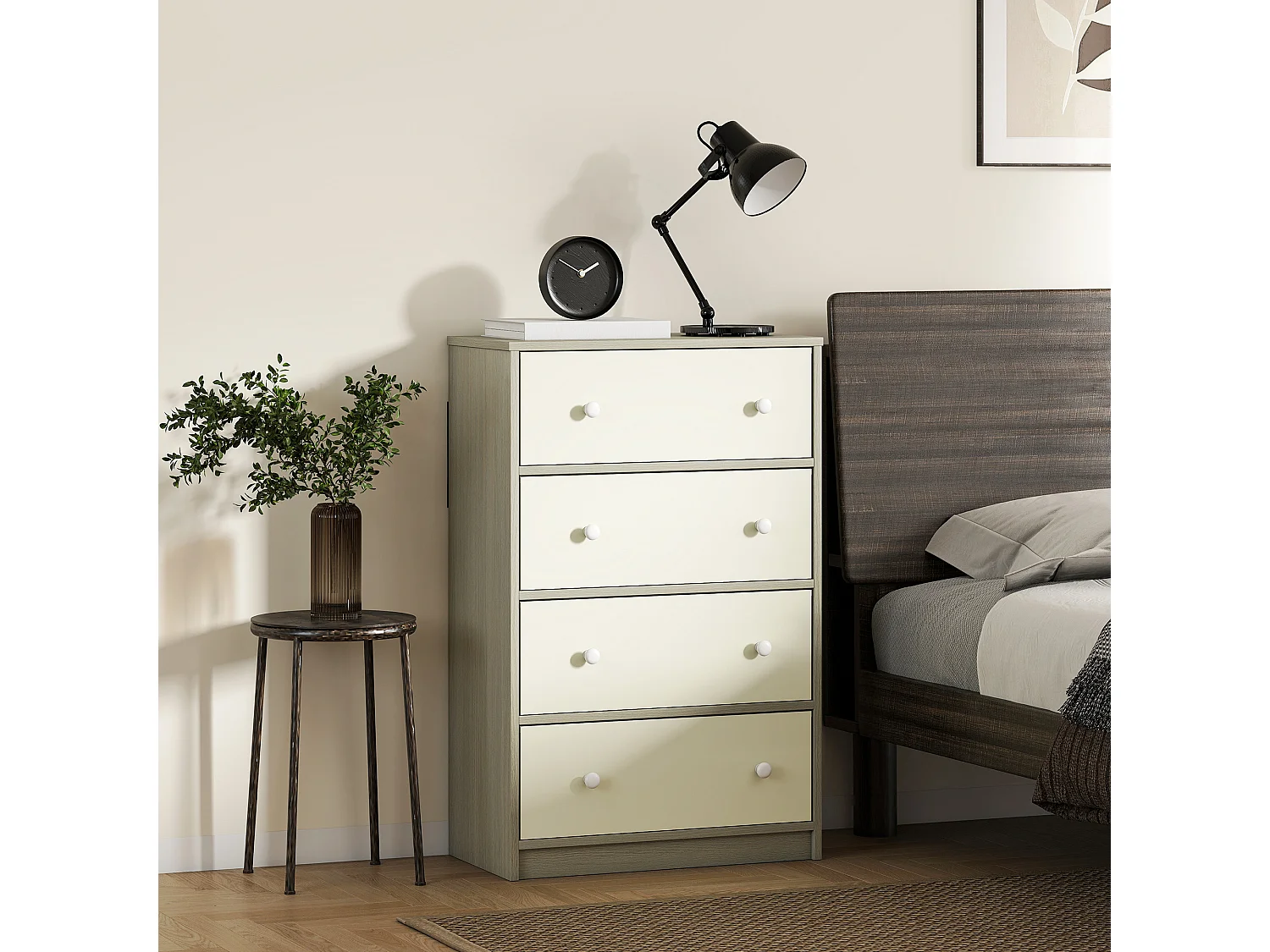 Cassettiera in tessuto con 4 cassetti pieghevoli con maniglie doppie