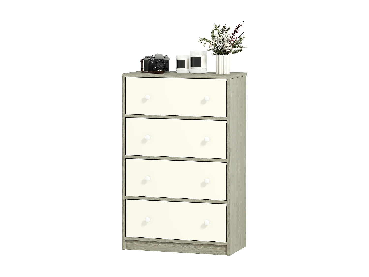 Cassettiera in tessuto con 4 cassetti pieghevoli con maniglie doppie