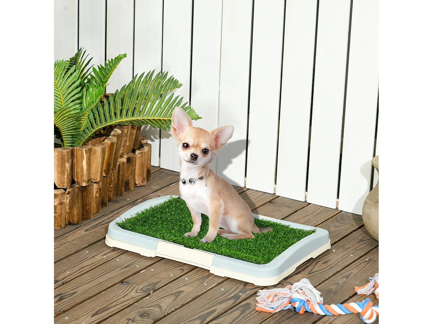 Lettiera per cani 3 strati con prato, griglia e vassoio 46.5x34x5.5 cm