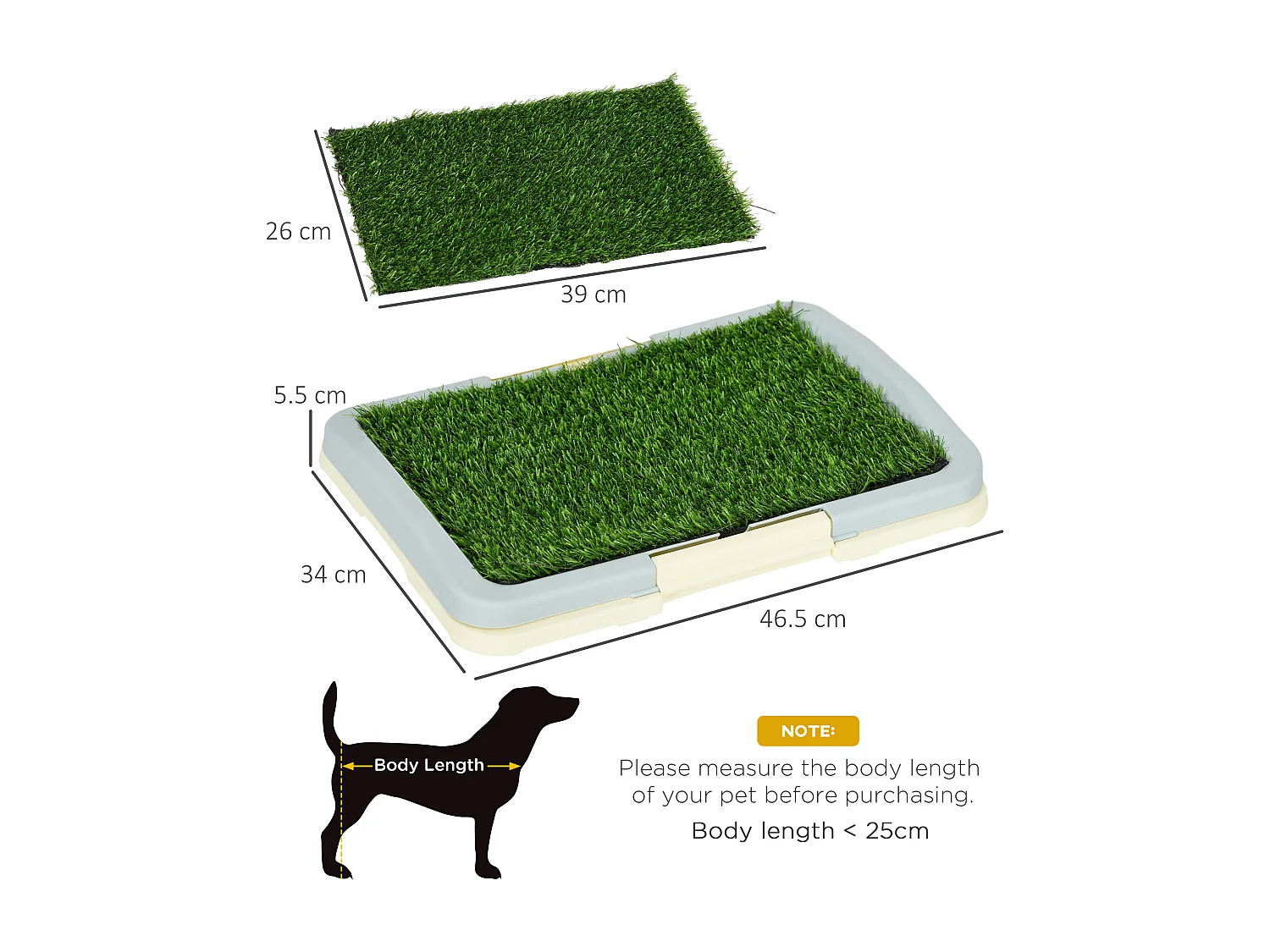 Lettiera per cani 3 strati con prato, griglia e vassoio 46.5x34x5.5 cm