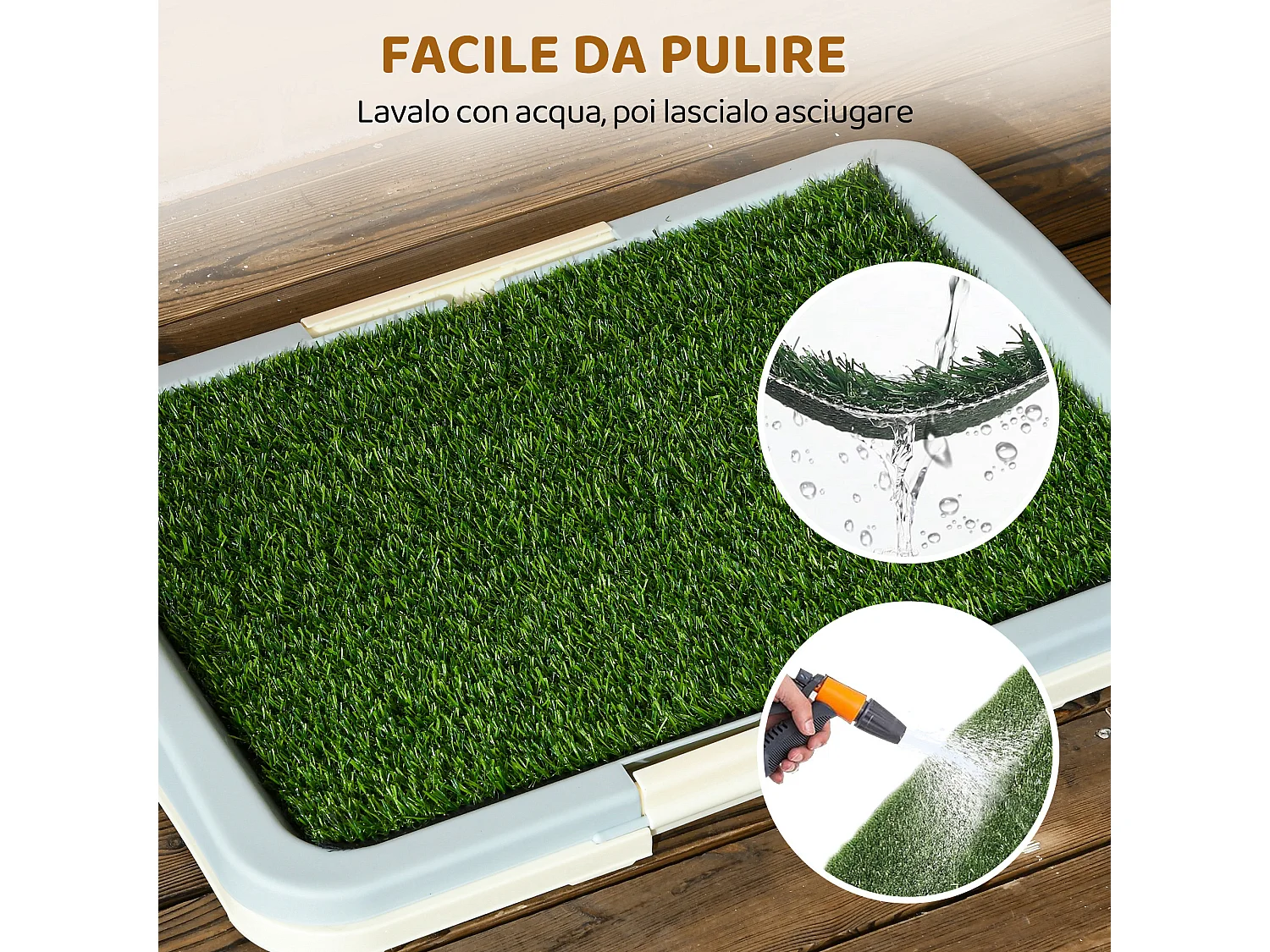 Lettiera per cani 3 strati con prato, griglia e vassoio 46.5x34x5.5 cm