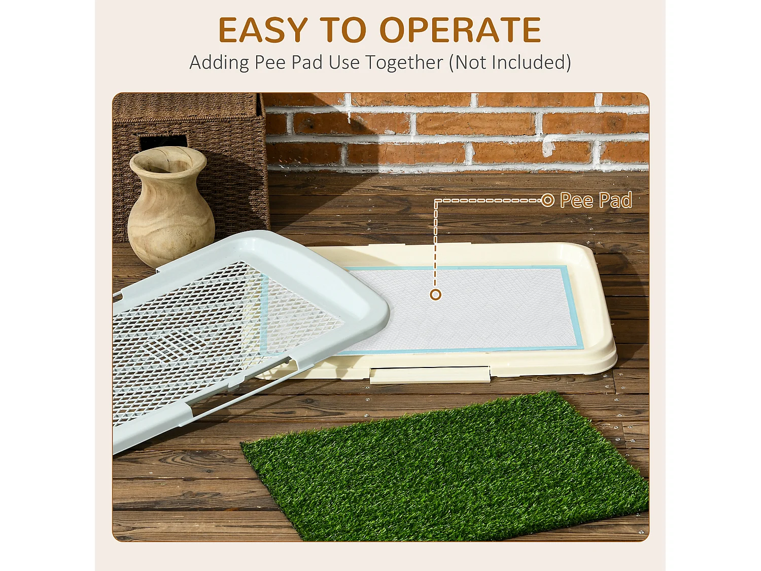 Lettiera per cani 3 strati con prato, griglia e vassoio 46.5x34x5.5 cm