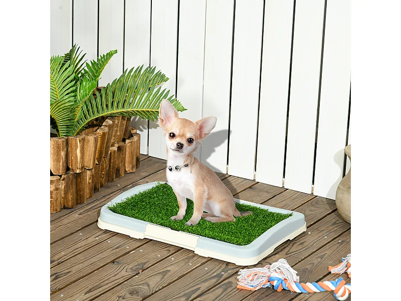 Lettiera per cani 3 strati con prato, griglia e vassoio 46.5x34x5.5 cm