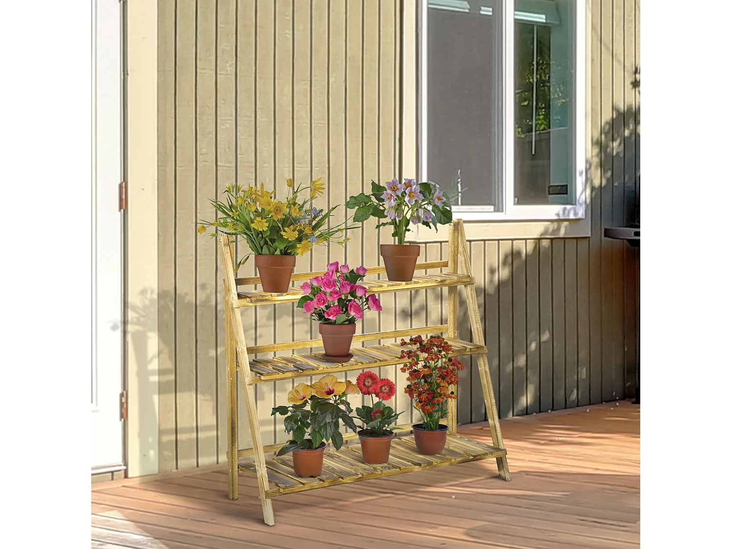 Portapiante Pieghevole Portavasi in Legno di Abete