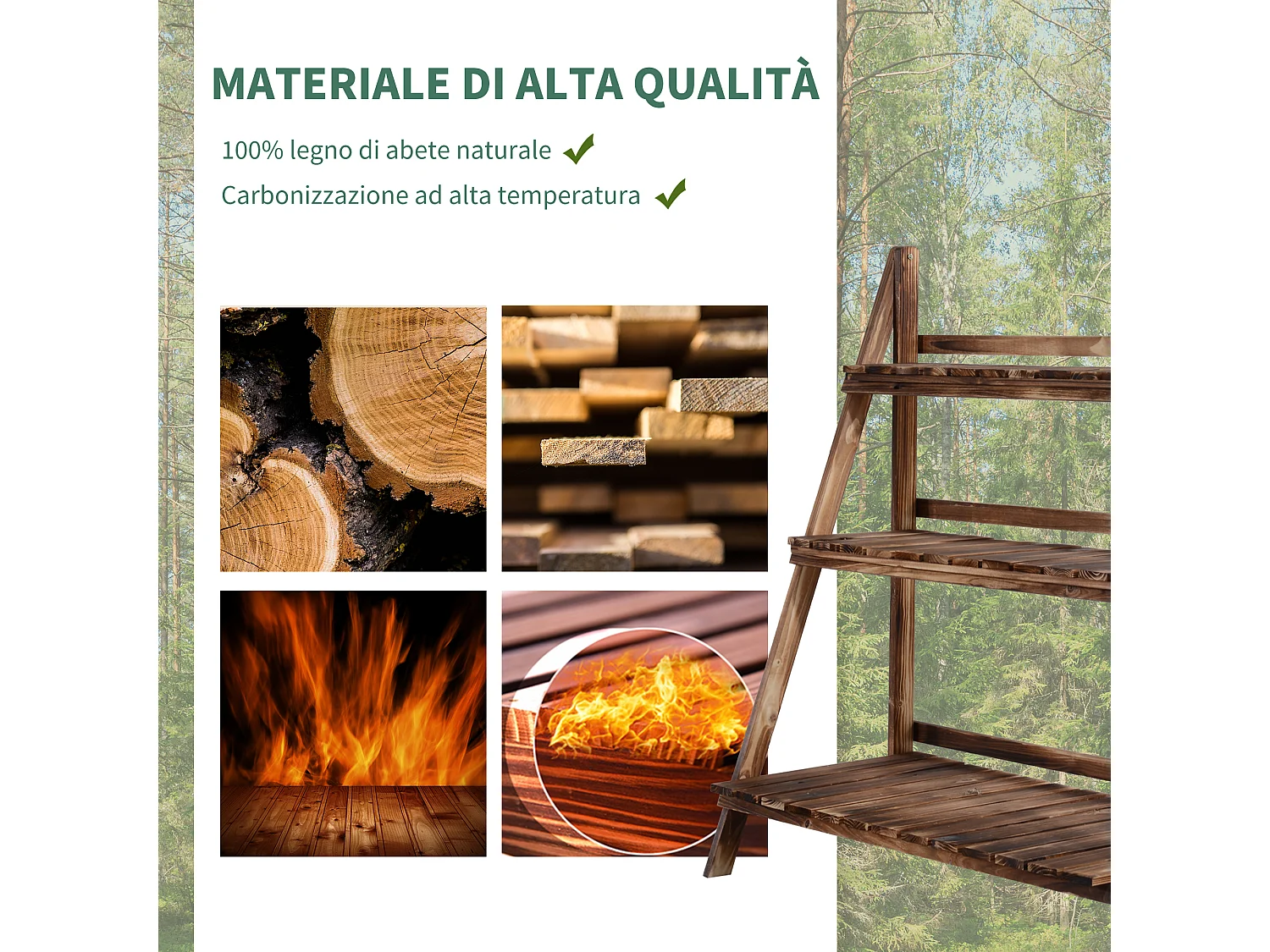 Portapiante Pieghevole Portavasi in Legno di Abete