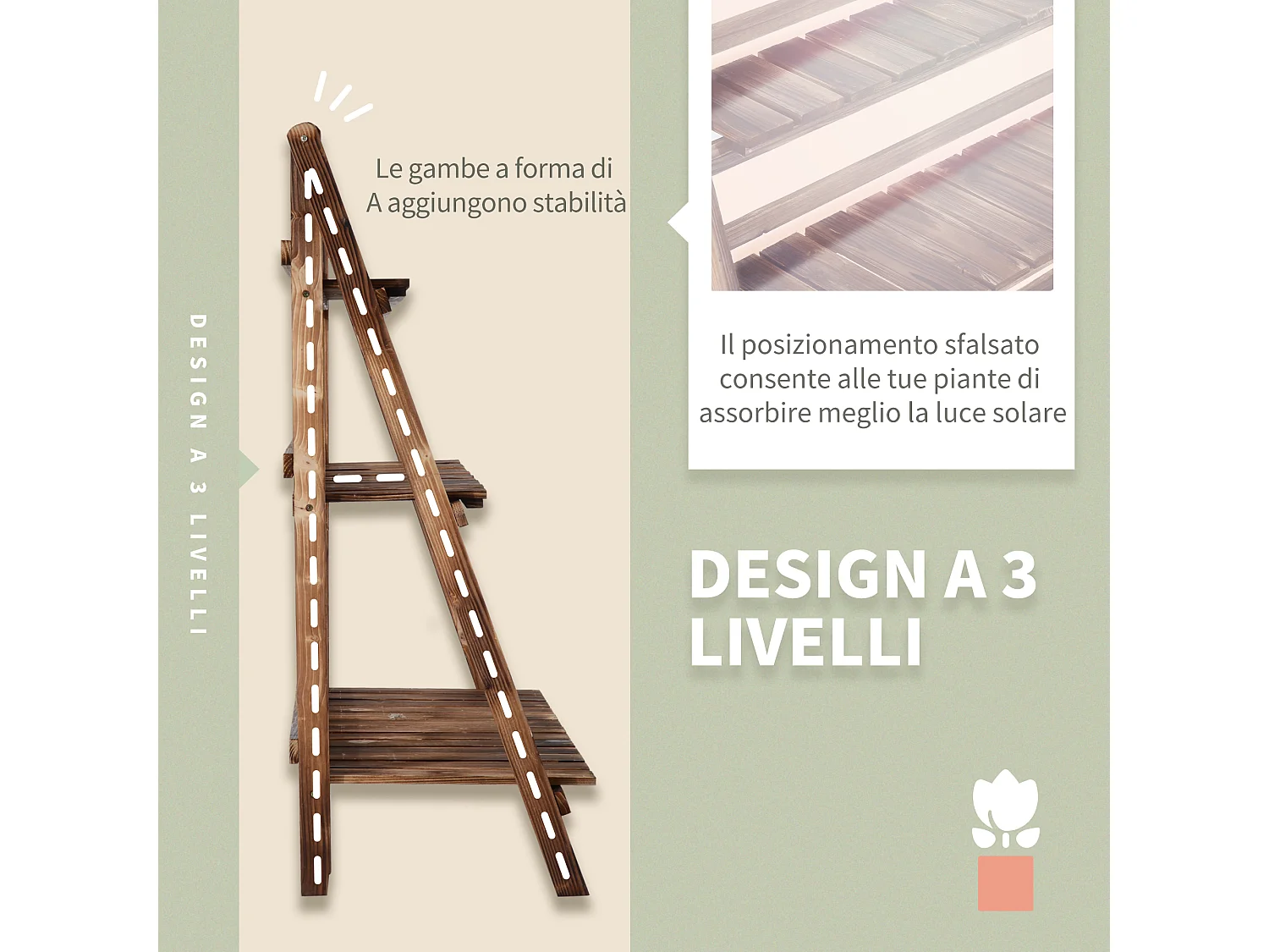 Portapiante Pieghevole Portavasi in Legno di Abete