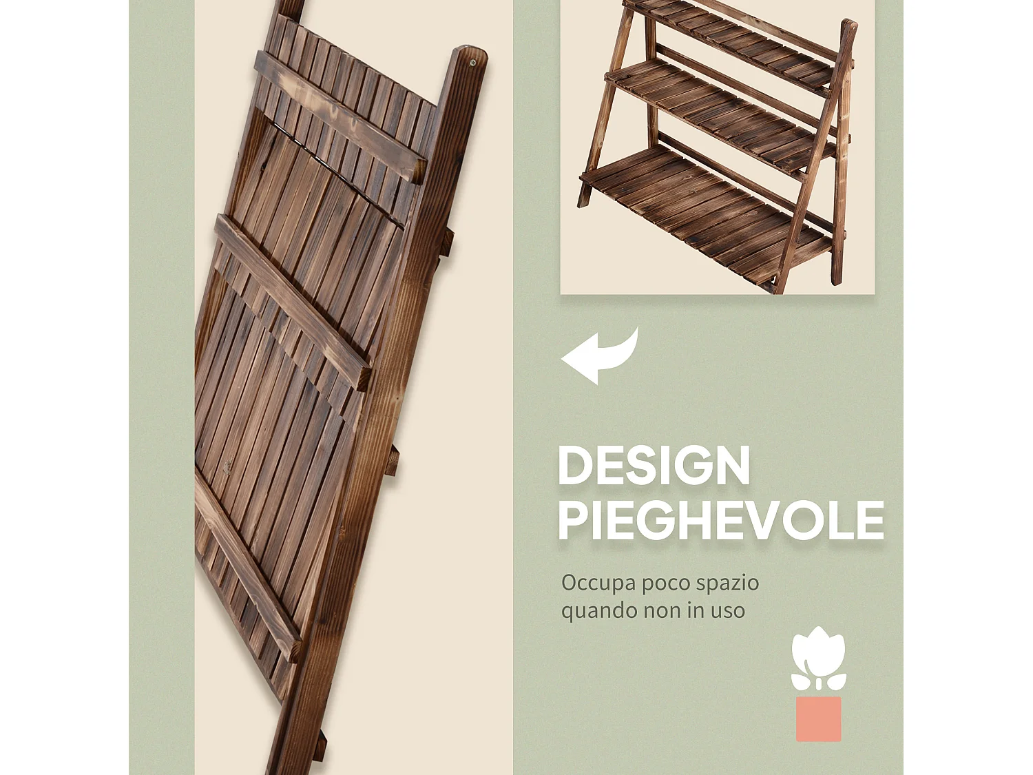 Portapiante Pieghevole Portavasi in Legno di Abete