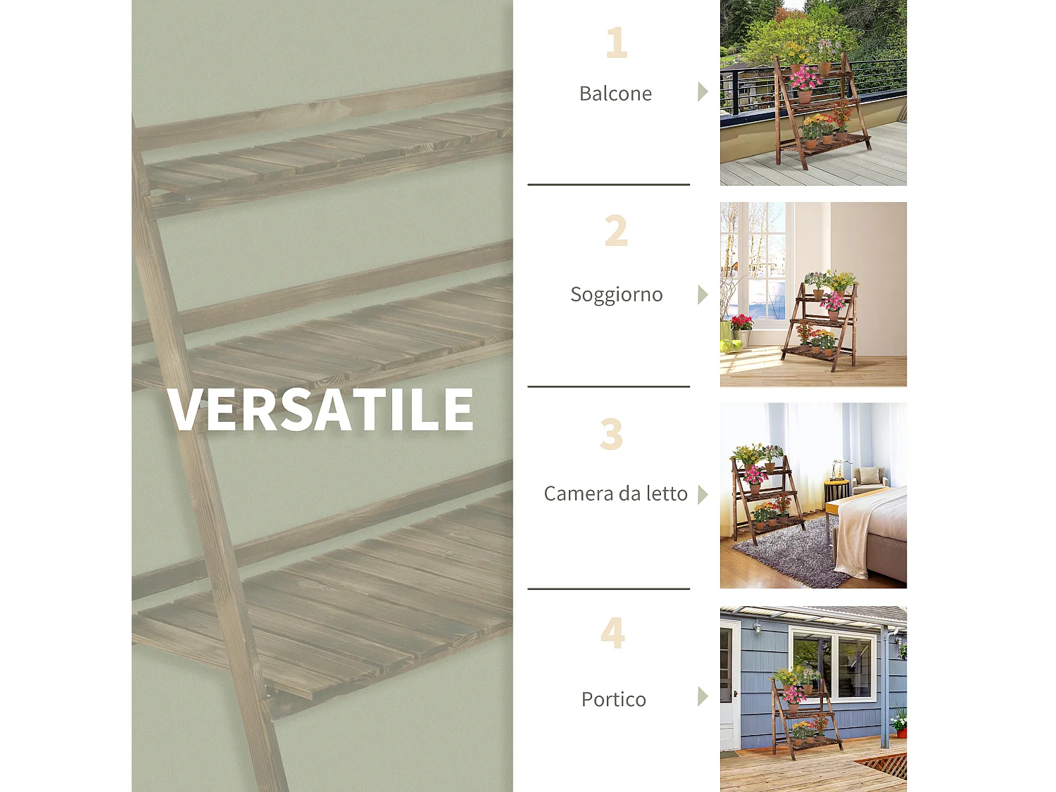 Portapiante Pieghevole Portavasi in Legno di Abete