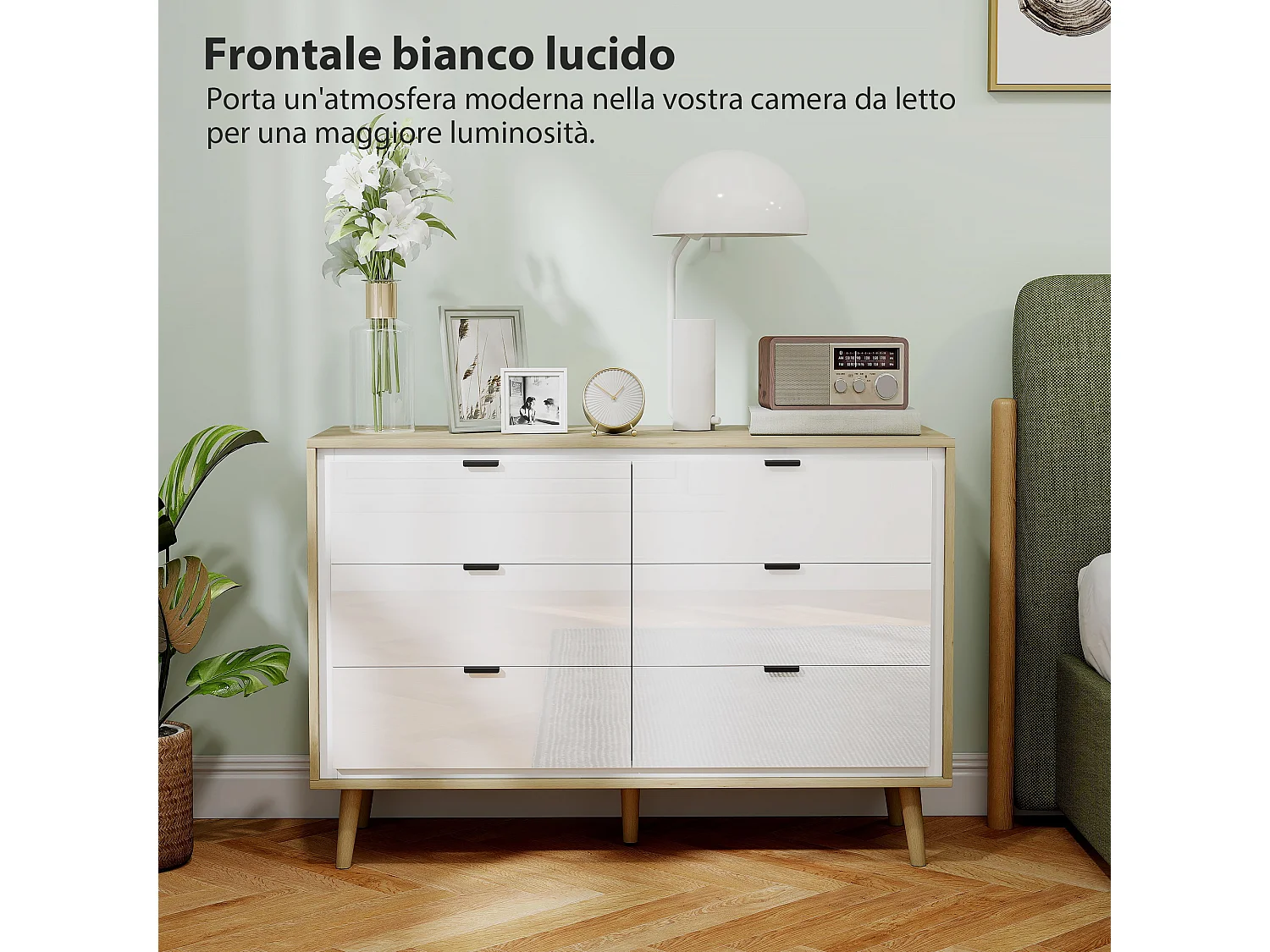 Cassettiera camera da letto 6 cassetti como camera da letto con 5 gambe in legno e maniglia